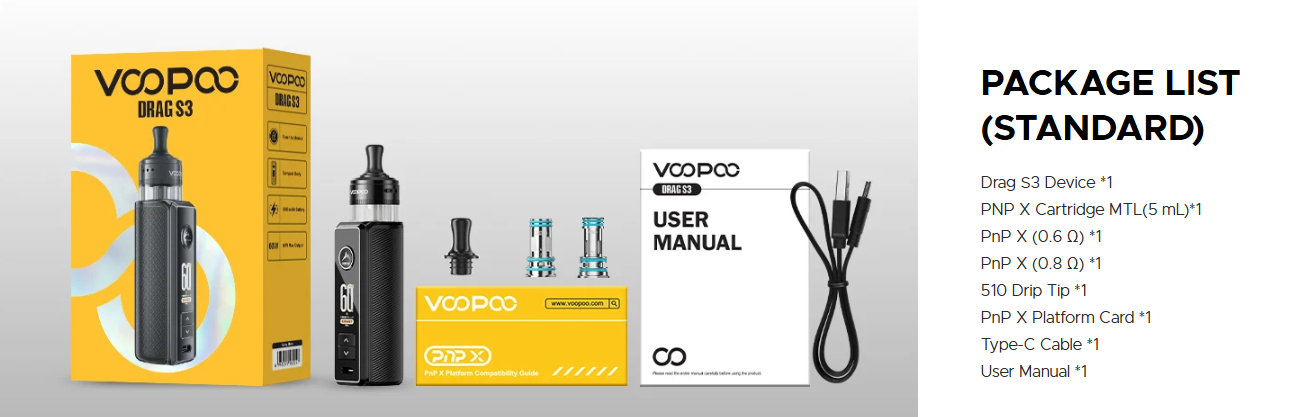Voopoo Drag S3 60W Box Mod Kit with PnP X Cartridge MTL Pod 3000mAh 5ml